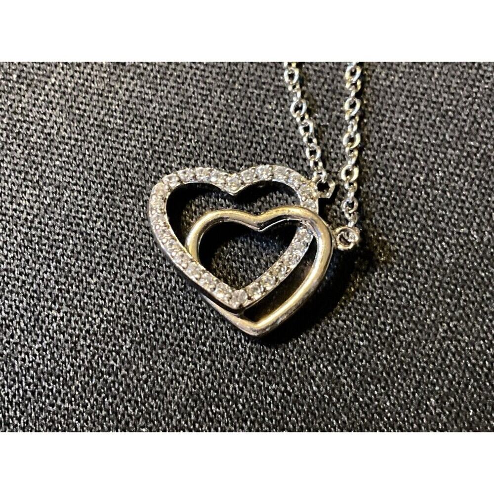 925 Silver 14in Chain Floating Hearts Diamond Necklace